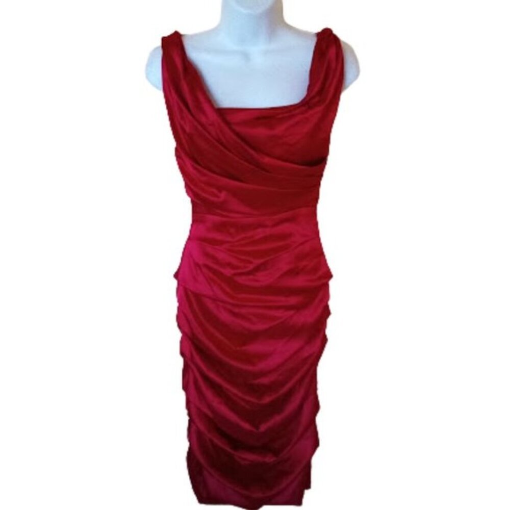 LE CHATEAU Red Satin Dress Cocktail Party Evening Dress XXS NEW NWT - Picture 1 of 5